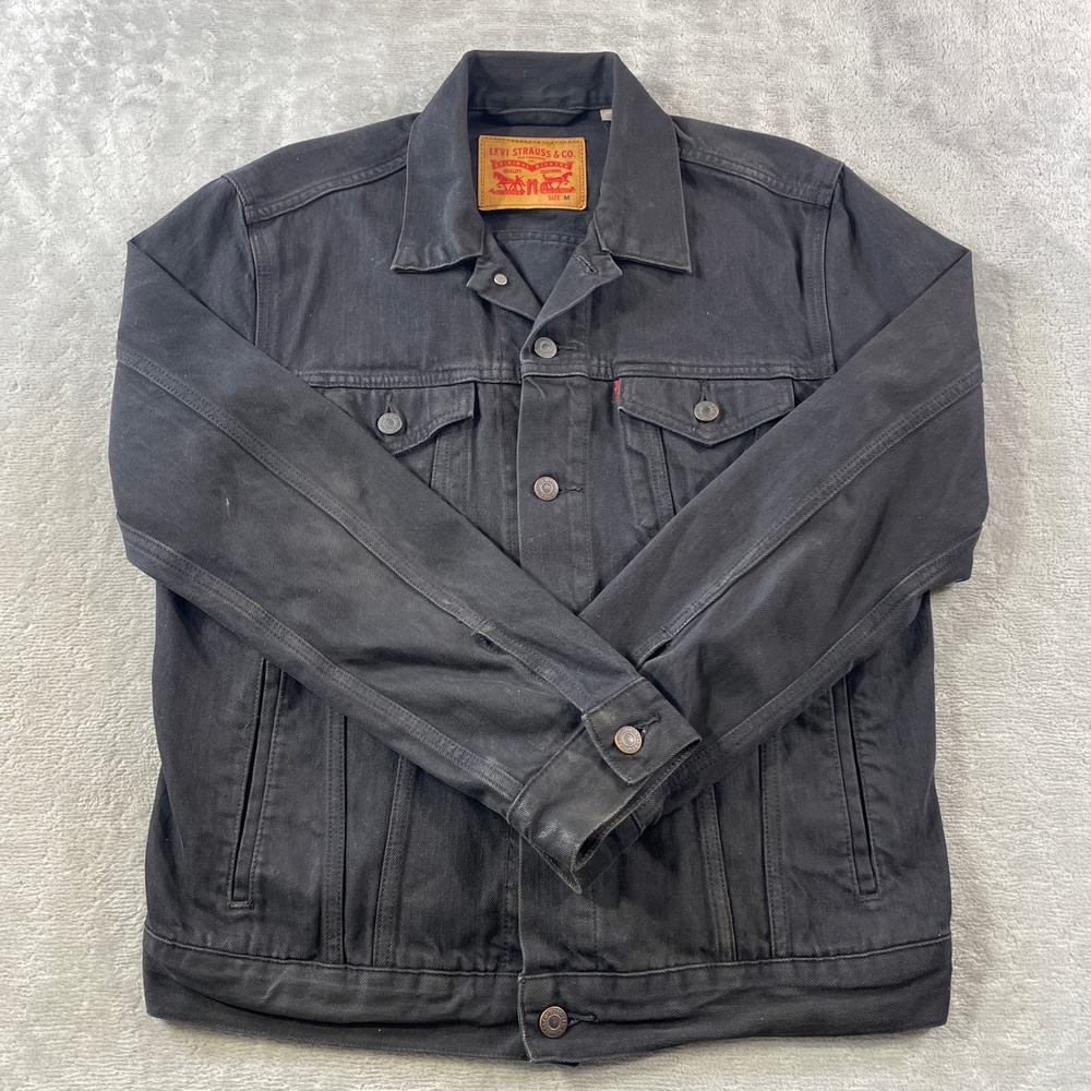 Levis Denim Trucker Jacket Mens Medium Black Casual Grunge Pockets Type 3